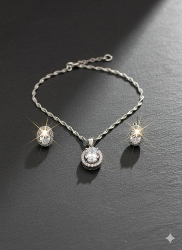 925 Silver Starlit Oval Pendant Set